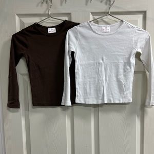 Lot of 2 Hanna Andersson Brown and White Long Sleeve Tops - Size 6/7 - GUC